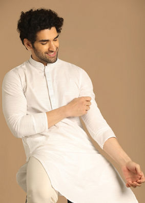 Cotton Blend White Kurta Pajama image number 0